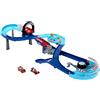 Mattel Disney e Pixar Cars Pista Salti della Corsa Globale, playset con propulsore attivabile dai bambini, 2 macchinine, Saetta McQueen e Francesco Bernoulli, HXJ32