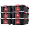 Iris Ohyama, Scatole Portaoggetti Ermetiche in Plastica, 30L, Set di 6, Nero, Coperchio Impermeabile, con Chiusura, Impilabile, Per Esterni, Garage, Vestiti, Antipolvere, Senza BPA, AT-LS
