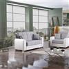 Dmora - Divano Letto con penisola Pablito, Divano Contenitore Reversibile in Ecopelle e Tessuto, Sofà Apertura Click-clack, 163x84h91 cm, Bianco e Grigio