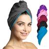 Fit-Flip Capelli Microfibra Urbana - Assorbente E Asciugatura Rapida - Speciale Turbante Asciugamano E Asciugamano per Capelli (09 - Grigio Scuro con Cucitura Blu - 1 Pezzo)