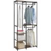 WOLTU Porta Abiti in MDF e Acciaio, Appendiabiti con Scaffali, Attaccapanni Moderno, Guardaroba Armadio Nero 90x40x204,5 cm
