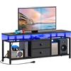 YATINEY Mobile Porta TV con Stazione di Ricarica e Striscia LED, Consolle Multimediale per TV fino a 45 Pollici, con Cassetti e Ripiani, Design Sospeso, per Soggiorno, Nero XDS03CDBB
