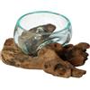 Wogeka Ciotola in vetro Ø 7 - 8 cm su radice - Ciotola decorativa realizzata a mano in vetro e legno naturale - Moderno accessorio per la casa come decorazione da tavolo XS
