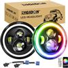 RIGIDON 2x 7 Pollici 50W Fari Led, 5000 LM Faro a Led Bianco + RGB 4 Modalità Di Illuminazione, Rotonde Luci Fuoristrada Hi/Lo Fascio DRL Anteriore Faro Lampada per Wrangler JK TJ LJ CJ Hummer