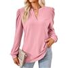Oheyeseker Donna Manica Lunga Maglia Scollo a V Maglietta Elegante T-Shirt Basic Casual Tunica Bluse Camicette Tops Autunno Camicia Shirts（XL,Rosa）