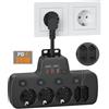 oorkyzz PD20W Presa Multipla Salvaspazio con USB,Ciabatta Multipresa con Interruttori Indipendenti,Ciabatta Elettrica 5 Posti con PD20W e QC18W Ricarica Rapida Adattatore Multipresa 5 Presa Schuko Parete,Nero
