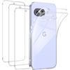 FLLAO Cover Compatibile con Google Pixel 9A 5G con 3 Pellicola Vetro Temperato, Custodia Trasparente Ultra Sottile Silicone TPU Morbido Case Protettivo Trasparente