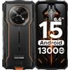 DOOGEE Fire 5 Rugged Smartphone 2025, 13000mAh Android 15 Telefono Indistruttibile, 6.6" 90Hz 12GB+64GB/2TB Octa Core Celluare Antiurto, 13MP+8MP Camera,Face ID/NFC/Triple Card Slot/OTG/GPS/IP68/IP69K