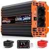 JARXIOKE Invertitore 1200W Onda Sinusoidale Pura, Inverter 12V a 230V AC, per Frigorifero/Camper/Emergenza, Alta Efficienza >90%, THD<3%, con 2 Prese UE + USB, Telecomando LCD 4.5m, Protezioni Multiple