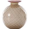 VENINI VASO MONOFIORE BALLOTON OPALINO D.14 CM MOKA-LATTIMO-FILO ROSSO H.16,5 CM FO310016000O0BSW
