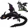Afufu Drago Stampato in 3D 30cm Nero con Occhi e Ali, Snodabile Antistress, Figura Decorativa per Bambini e Adulti, Idea Regalo Fantasia
