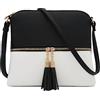DELUXITY Borsa a tracolla media leggera con nappa, Nero/Bianco, taglia unica
