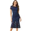 Allegra K Donna Elegante Abito in Pizzo Abiti Aderenti A Sirena Cocktail Party A Maniche Corte Blu Scuro L