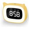 Aoreun Sveglia Bambini da Comodino, Sveglia Digitale con Led Numeri Grandi, Carina Gatti, Luce Notturna Funzione Snooze Timer 18 suonerie 5 modalità comodino per Bambin Porta di Ricarica USB (Giallo)