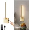 Klighten Led Applique da interno con batteria senza fili, 3W 3000K Lampada da parete con telecomando, 5000mAh con USB-C, 350°Rotatable con Dimmerabile + Funzione di Temporizzazione,Soggiorno, Ottone