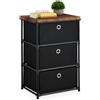 Relaxdays Cassettiera in Stile Industriale, Comò con 3 Cassetti e Ripiano in Tessuto, Metallo, 65x43x33 cm, Nero Marrone, Acciaio, Plastica, Fibra di Legno