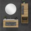 Feridras Mobile Bagno Sospeso Moderno Legno Rovere 100x47 cm Completo di Specchio Tondo