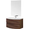Inbagno Mobile bagno sospeso 90 noce con lavabo e specchio 70x90 cm Maiori