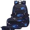 Generic Zaino Galaxy a tema spaziale, con portapranzo, per ragazzi e ragazze, leggero e impermeabile, per studenti elementari e elementari, Blu, L