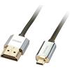 LINDY - Cavo HDMI a Micro HDMI A/D, CROMO Slimline 0.5 Metri, Cavetto High Speed 4k@60Hz 2.0 18G 3D 1080p HDCP 2.2 HDR Certificato ARC CEC ATZ, Compatibile con TV, Monitor, Tablet, Laptop, Camera