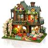 Cuteefun Miniatura Casa delle Bambole Kit con LED, Artigianato in Legno per Adulti Adolescenti da Costruire, Regali di Natale per Il Compleanno (Giardino Elfico)