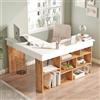 LBSIGN Scrivania Ufficio Angolare 120x130 Con Ripiani Design Moderno Rovere E Bianco Twin