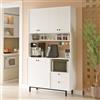 LBSIGN Mobile Cucina Dispensa Multiuso 120x36x205 Con Ante E Cassetti Claudia Bianco