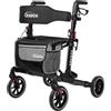ZENBON Deambulatore per Anziani in Alluminio: Rollator Pieghevole e Leggero con Seduta - Rollator da Interno 4 Ruote Leggero e Pieghevole Speciale con Schienale e porta Bastone da Passeggio (Nero)