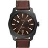 Fossil Orologio Machine da uomo, movimento al quarzo con data a tre lancette e cinturino in pelle o acciaio inossidabile, 49 mm, Marrone e nero