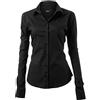 FLY HAWK Camicia Basic da Donna in Cotone Manica Lunga - Camicetta Casual Blusa Chiusura Bottoni Slim Formale Elegante - Camicia Shirt con Colletto Dritto, Ideale per Ufficio/Lavoro/Colloquio (EU50, Nero)