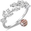 HEEYA Anello in argento sterling 925, per donna, con foglia e ramo, con zirconi blu 5A, aperto, regolabile, ipoallergenico, unisex, con confezione regalo