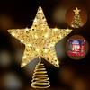 WHOLEV Stella Dell'Albero Di Natale D'Oro 25cm Con Timer, Alimentata a Batteria o USB, 20 Luci LED per Decorazioni Festive e Casa