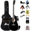 Winzz - Chitarra Acustica Per Principianti, Per Adulti e Bambini, Sunburst Folk Guitar Starter Pack Cutaway (Lucido Nero, sinistro)
