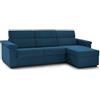 Talamo Italia -Divano Letto con penisola Zara, Sofà angolare trasformabile per Salotto, Imbottito, sfoderabile, qualità 100% Made in Italy, 285x160 h100 cm, Blu
