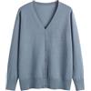 Generisch Cappotto a maglia da donna, elegante, lavorato a maglia, lungo, con bottoni, maglione invernale oversize, con scollo a V, tinta unita, casual, maglione invernale, Blu marino, L