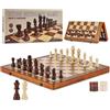 VEVOR Set di Scacchi Magnetici in Legno 380 x 380 x 25 mm Set da Gioco di Dama 2 in 1, Giochi da Scacchiera Pieghevoli per Adulti Bambini, Set di Scacchi Regalo da Viaggio Portatile con 2 Regine