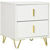 HOMCOM Comodino con 2 Cassetti in Legno con Maniglie e Gambe in Metallo, 40x40x47 cm, Bianco e Oro | Aosom Italy