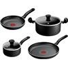 Tefal Titanium Essential B941S444 - Casseruola da 16 cm con coperchio, pentola da 24 cm con coperchio, padelle 20/28 cm, rivestimento antiaderente ad alte prestazioni, esclusa induzione, 4 pezzi