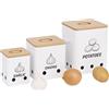 Relaxdays Contenitori Porta Patate Cipolle e Aglio, Set 3 Barattoli da Cucina, Coperchio e Fori, Ferro e bambù, Bianco