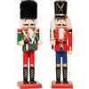 KAHEIGN 2 Pezzi Soldati Schiaccianoci di Legno, 2 Stile 30CM Figure Tradizionali dello Schiaccianoci di Natale Soldato Dipinto in Legno di Pino Premium per Casa Camino Decorazione (Tamburo & Spada)