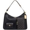 Pollini Borsa a spalla Hobo con tasche in stampa Heritage. Charm con targhetta logata dorata. Tracolla in nastro logato. nero nero