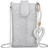 VALICLUD Borsa a tracolla per cellulare, tasche argentate, per donna, con brillantini, da sera, da donna, argento, 18.50X11.00X2.00CM