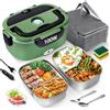 MULBEVD Scaldavivande Elettrico Portatile 100W, 3in1 Lunch Box Termico, 2 Acciaio Inossidabile Contenitore Rimovibile, 12V/24V/220V, Porta Pranzo Termico Auto, Ufficio (Verde, 1,5L)