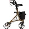 Bischoff & Bischoff Alevo - Deambulatore in alluminio SH 58,5 cm, pieghevole, per interni ed esterni, carrello da passeggio con sedile stabile e tasca rimovibile, platino
