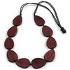 Avalaya Collana in corda nera con perline in legno marrone geometrico, lunghezza 80 cm, regolabile