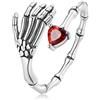 Qings Anello Regolabile da Donna Scheletro Mano in Argento Sterling 925 Anello Aperto Teschio Vintage con Zircone Rosso per Donna Uomo