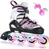 BELEEV Pattini In Linea Bambina con Lacci e Ruote LED Luminos, Inline Skates 4 Misure Regolabili per Bambina e Bambino, Principianti, Uso Interno Esterno, Regali per Compleanno e Natale - Pink L