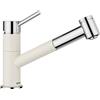 BLANCO KANO-S Vario | Rubinetto da cucina in bianco soft/cromato | alta pressione | con tubo estraibile | dispositivo di prevenzione del riflusso | cartuccia in ceramica | con doccetta regolabile per