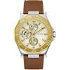 GUESS Orologio da polso da uomo Prime pelle, Multicolore/Oro