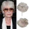 Meisi Topper per capelli da donna a caschetto corto con frangia e riga laterale 360°, copertura 3D 16,5 x 16,5 cm, capelli sintetici, aspetto naturale, parrucca per diradare i capelli (grigio argento)